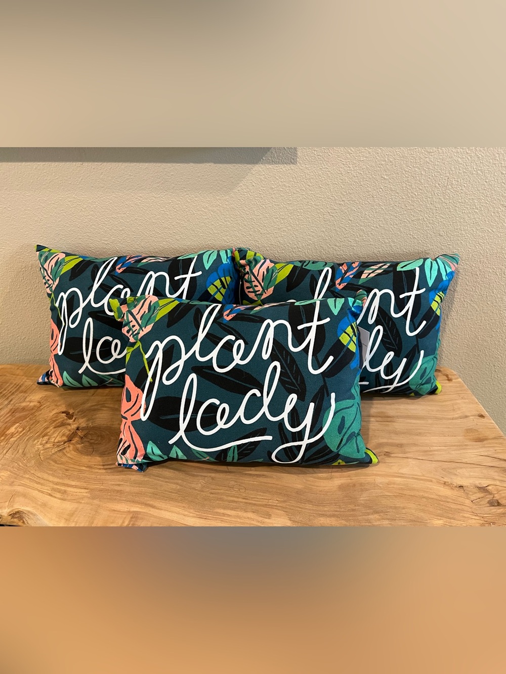 Sonoma Teal Tropical 'Plant Lady' Script Accent Pillow